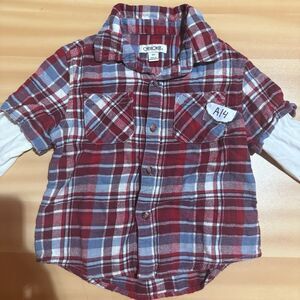 Cherokee Boys Flannel 5T Red White Button Up Long Sleeve Collared Pockets